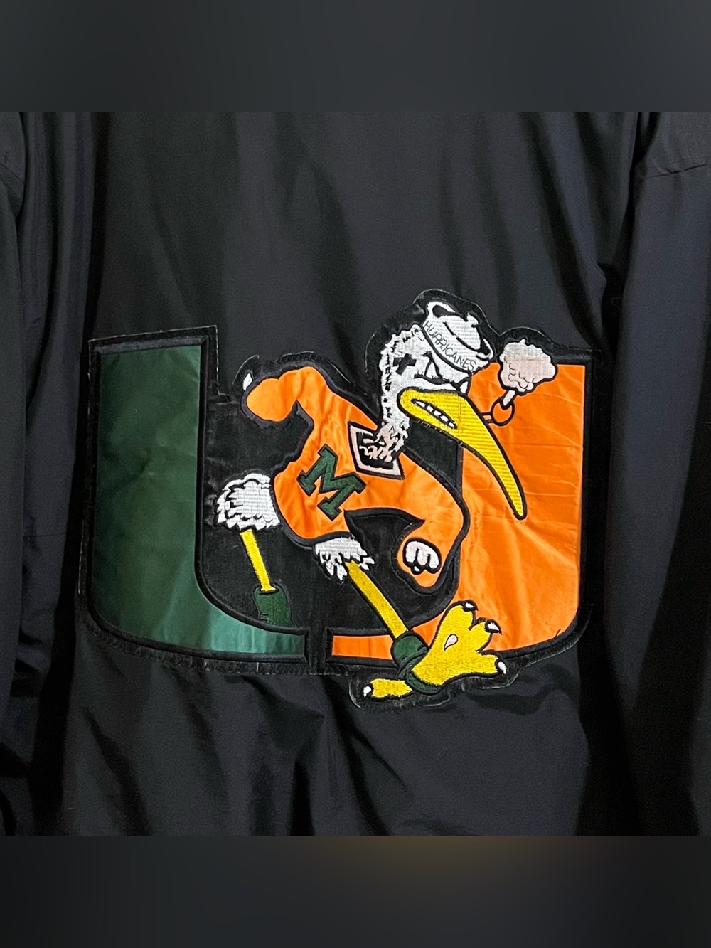Vintage STARTER 90’s Black University of Miami Hurricanes Bomber Jacket Medium - Picture 6 of 11